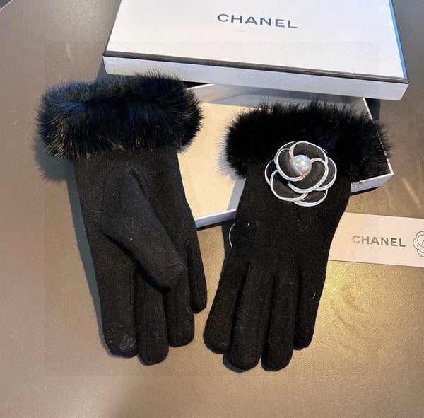 GUANTI IN LANA NERA CON PELLICCIA DI CONIGLIO 439141