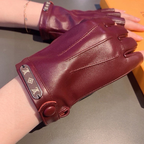 FINGERLESS GLOVES IN GARNET RED LAMBSKIN 453645