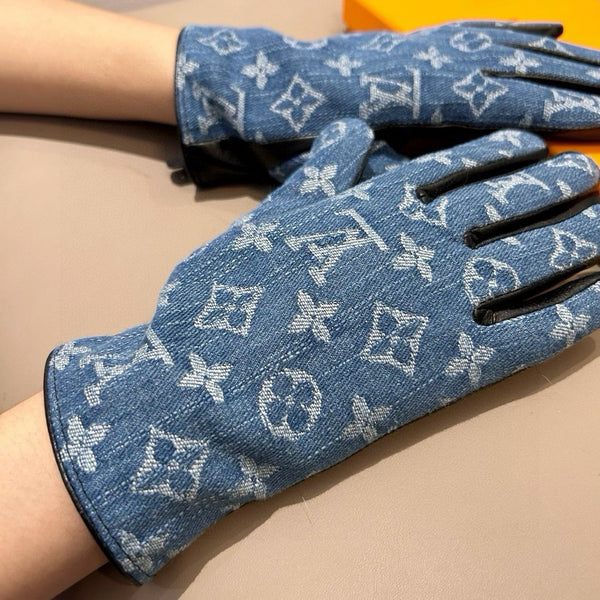 GUANTI IN DENIM MONOGRAM BLU ELETTRICO E PELLE DI AGNELLO NERA 460110