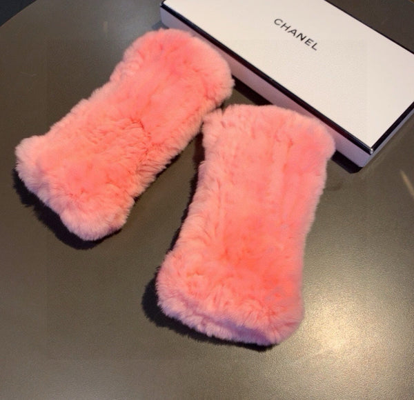 GUANTI SENZA DITA IN PELLICCIA DI CONIGLIO ROSSO ROSA 462276