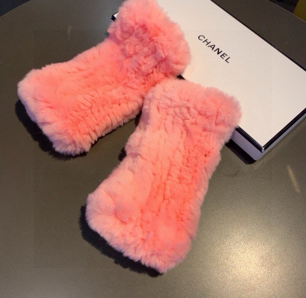 GUANTI SENZA DITA IN PELLICCIA DI CONIGLIO ROSSO ROSA 462276