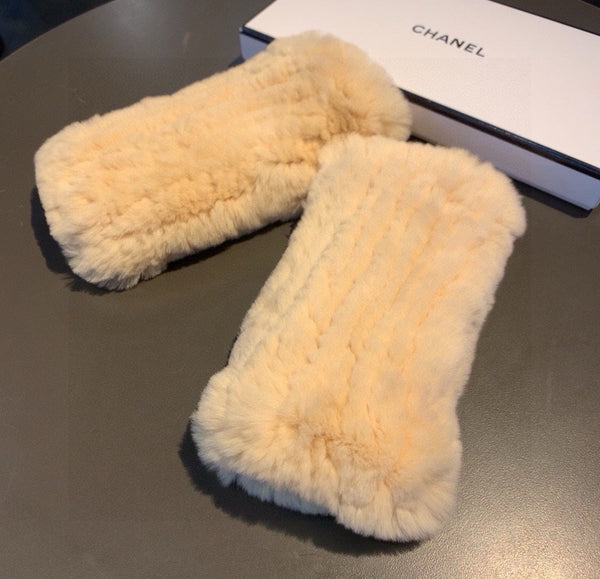 GUANTI SENZA DITA IN PELLICCIA DI LAPIN BEIGE CREMA 462277