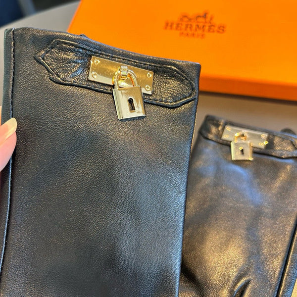 GUANTI CON CHIUSURA IN PELLE DI AGNELLO NERA 463858