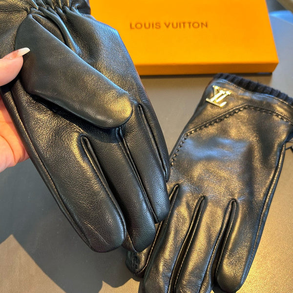 GLOVES IN BLACK LAMBSKIN WITH GOLD LOGO 465009