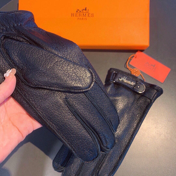 GUANTI IN PELLE DI CERVO NERA CON FODERA IN PELLICCIA DI AGNELLO 465015