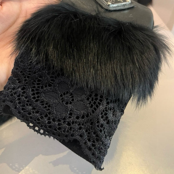 GUANTI LUNGHI SENZA DITA IN PELLE DI AGNELLO NERA CON PELLICCIA DI CONIGLIO 465799