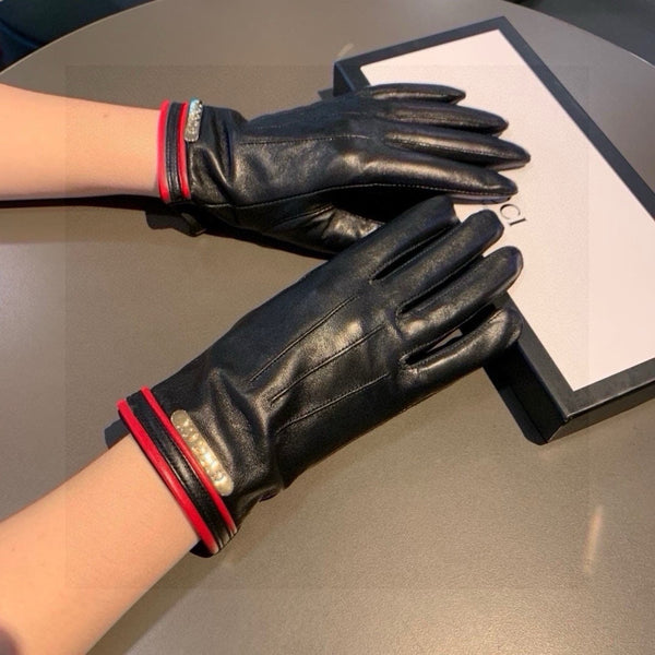 GLOVES IN BLACK MIX RED LAMBSKIN AND LAMB FUR LINING 467970