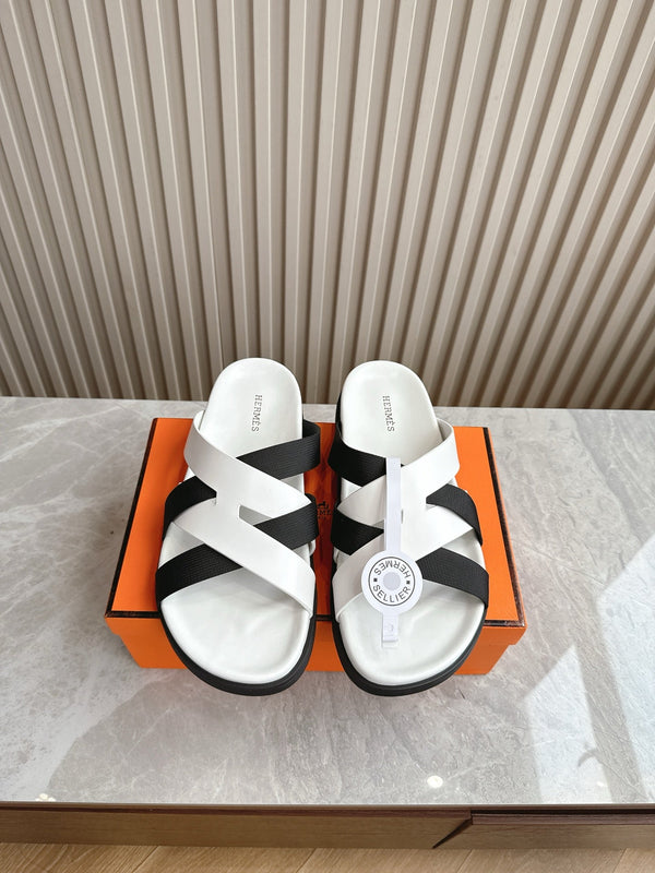 Sandalo HM Kazimir in pelle di agnello bianca e nera 312839