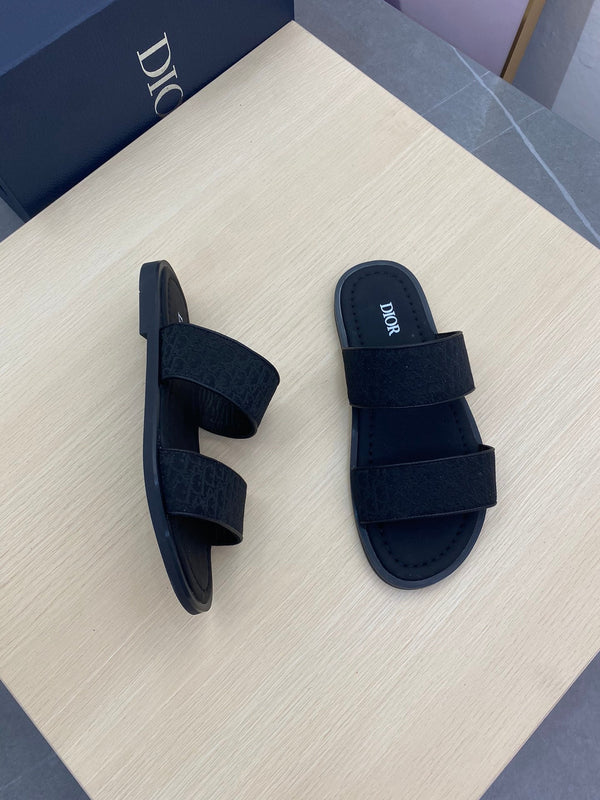 CD DOUBLE STRAP SLIPPER BLACK JACQUARD