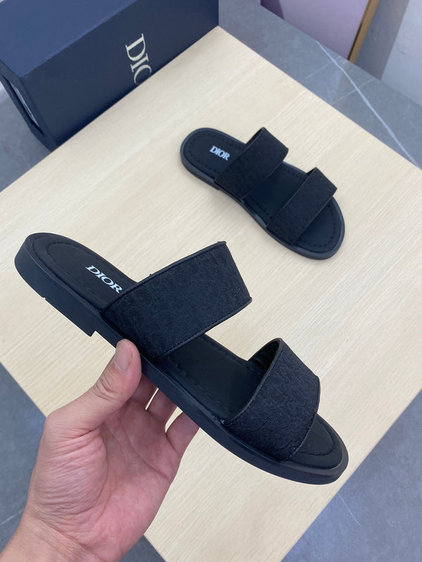 CD DOUBLE STRAP SLIPPER BLACK JACQUARD