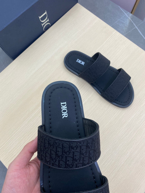 CD DOUBLE STRAP SLIPPER BLACK JACQUARD