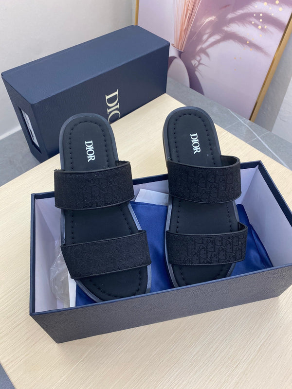 CD DOUBLE STRAP SLIPPER BLACK JACQUARD