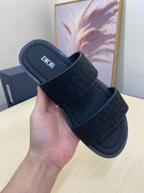 CD DOUBLE STRAP SLIPPER BLACK JACQUARD