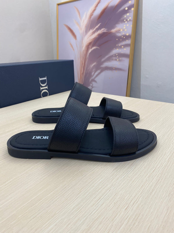 CD DOUBLE STRAP SLIPPER BLACK GRAINED CALFSKIN