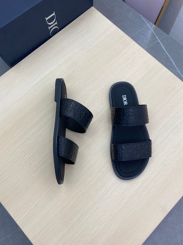 CD DOUBLE STRAP SLIPPER BLACK MONOGRAM CALFSKIN