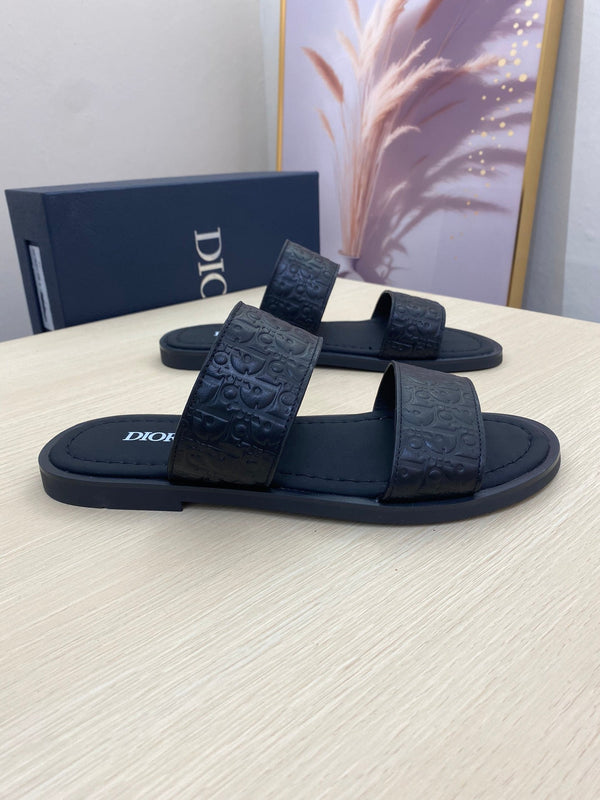 CD DOUBLE STRAP SLIPPER BLACK MONOGRAM CALFSKIN