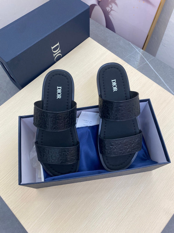 CD DOUBLE STRAP SLIPPER BLACK MONOGRAM CALFSKIN