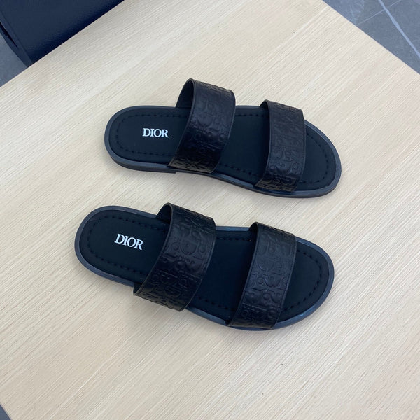 CD DOUBLE STRAP SLIPPER BLACK MONOGRAM CALFSKIN