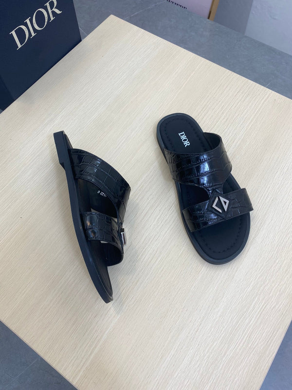 CD ALIDAS CROSS CROCODILE MOTIF SANDAL BLACK CALFSKIN