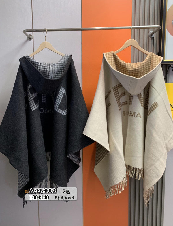 FFPONCHO 160 CM IN BLACK CASHMERE AND WOOL