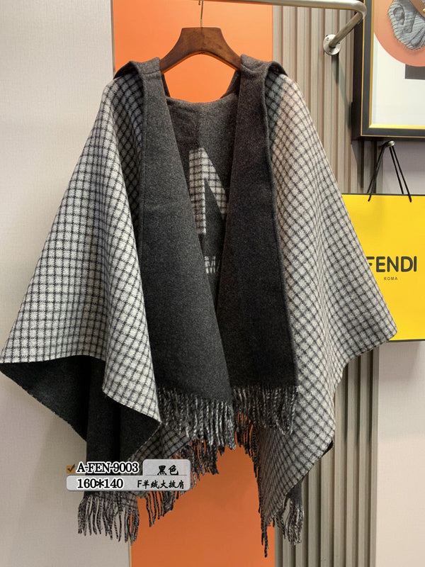 FFPONCHO 160 CM IN BLACK CASHMERE AND WOOL