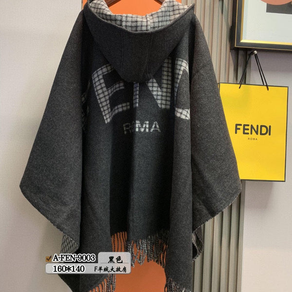 FFPONCHO 160 CM IN BLACK CASHMERE AND WOOL