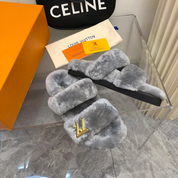 LV Sunset Comfort Flat Mule Grey Fleece