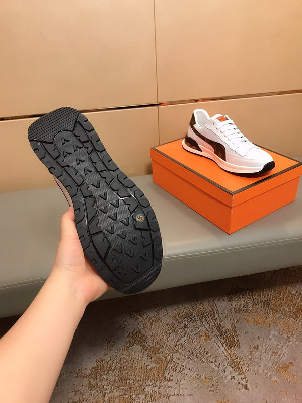 LV SNEAKERS IN GREY MIX BROWN CALFSKIN AND BRANDED PRINTED FABRIC