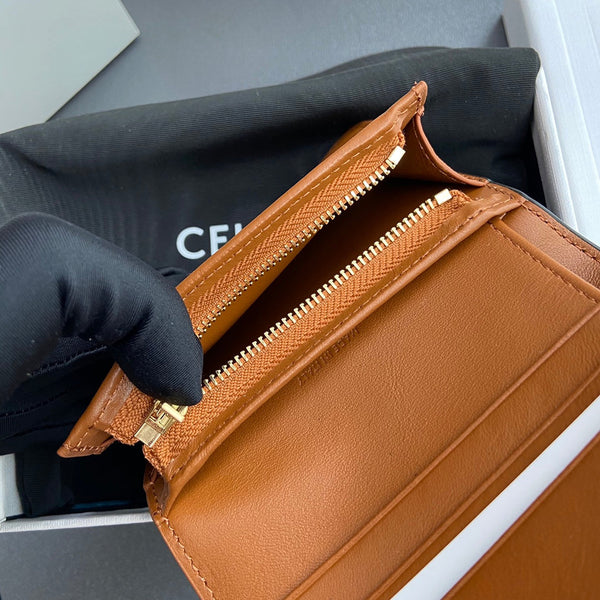 TRIOMPHE 622 Compact Wallet Tan Canvas & Cowhide