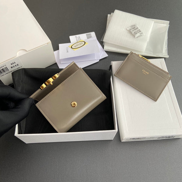 TRIOMPHE Compact Wallet With Coin Purse Modern Taupe Leather