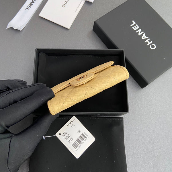 CC Zipper Flap Card Holder Yellow Caviar GHW 234663