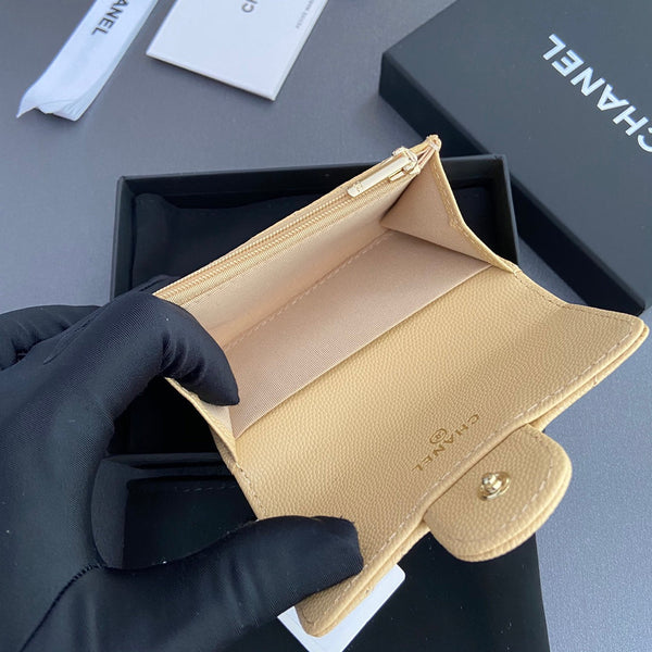 CC Zipper Flap Card Holder Yellow Caviar GHW 234663