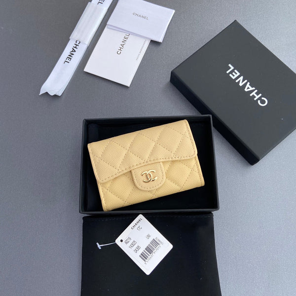 CC Zipper Flap Card Holder Yellow Caviar GHW 234663