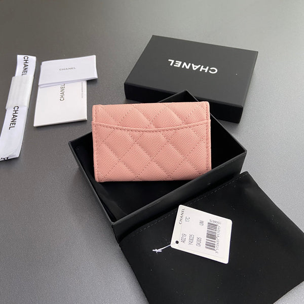 CC Zipper Flap Card Holder Light Pink Caviar GHW 234667