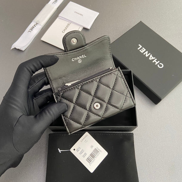 CC Zipper Flap Card Holder Black Sheepskin Sliver Steel 234675