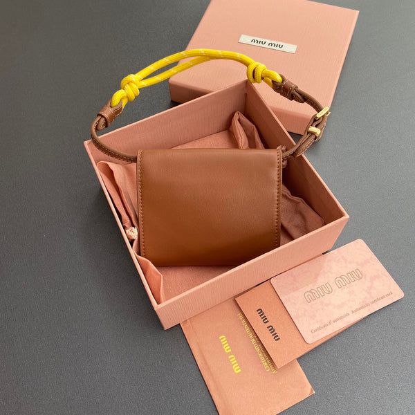 Miu Logo Wallet On A Chain 10.5 Lettering Cognac Calfskin 240404