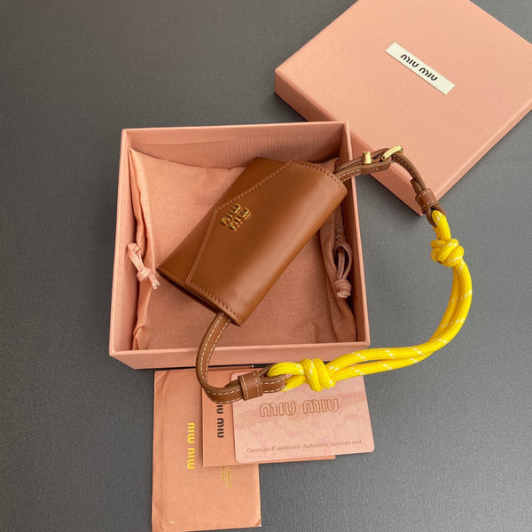 Miu Logo Wallet On A Chain 10.5 Lettering Cognac Calfskin 240404