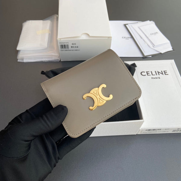 TRIOMPHE 622 Compact Wallet Modern Taupe Leather