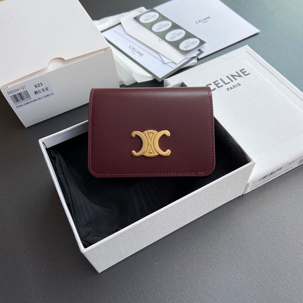 TRIOMPHE 622 Compact Wallet Burgundy Leather