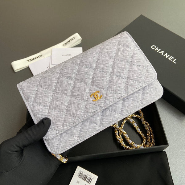 CC Woc 20cm Light Blue Grained Calfskin Gold Hardware