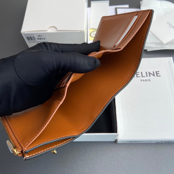 TRIOMPHE Fine Strap Wallet Nino Brown Grain Cowhide GHW