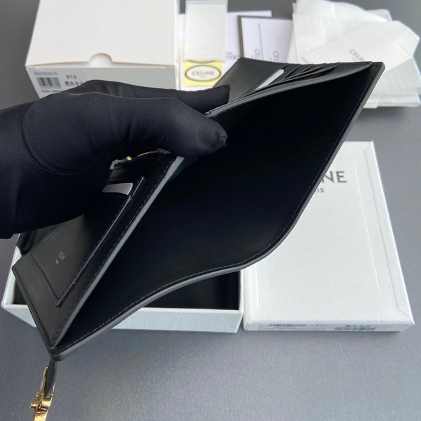 TRIOMPHE Medium Strap Wallet Black Grain Cowhide GHW