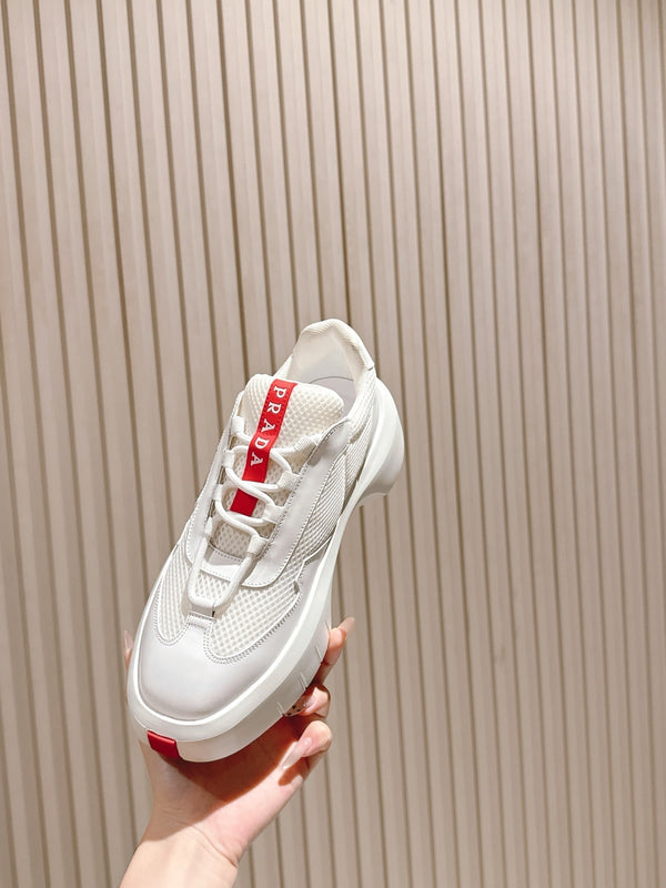 PRA 25s America's Cup Sneakers White Red Mesh & Cowhide 449690