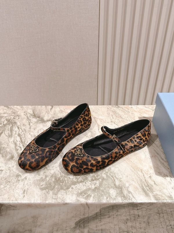 PRA 25s Ballet Flats with Small Buckle Leopard Printed Calf-hair 449706