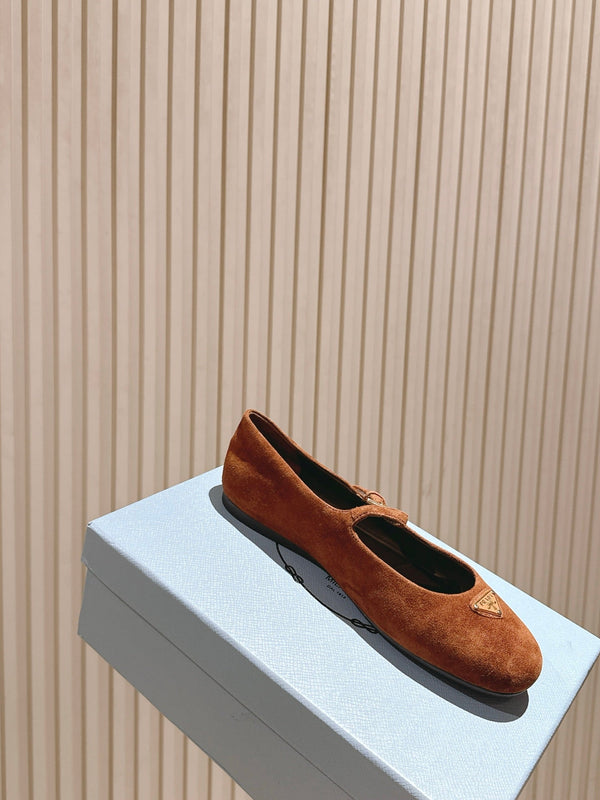 PRA 25s Ballet Flats with Small Buckle Chocolate Suede 449708