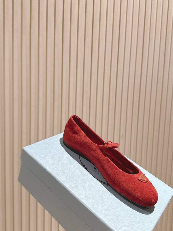 PRA 25s Ballet Flats with Small Buckle Red Suede 449709