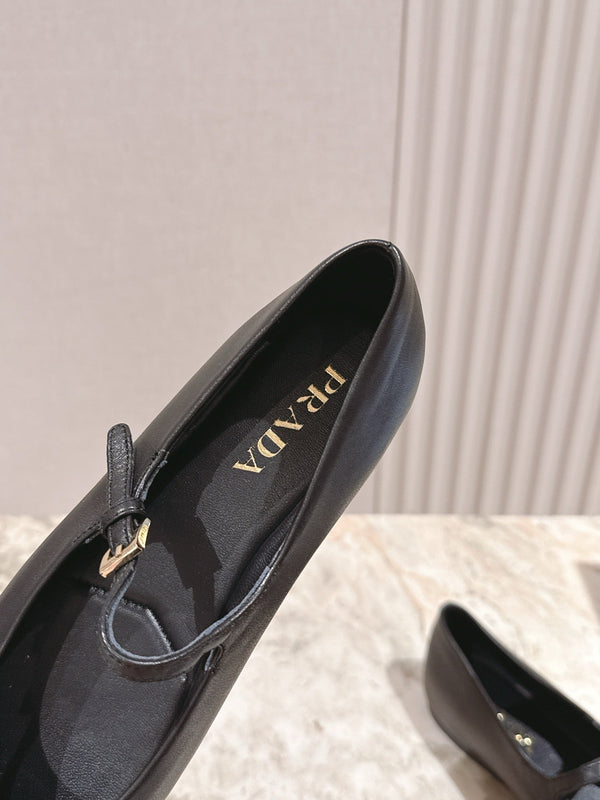 PRA 25s Ballet Flats with Small Buckle Black Cowhide 449714