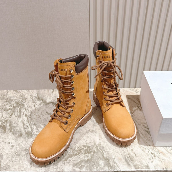 CELINE Kurt Lace-Up Mid Boot Light Brown Nubuck Calfskin 452784