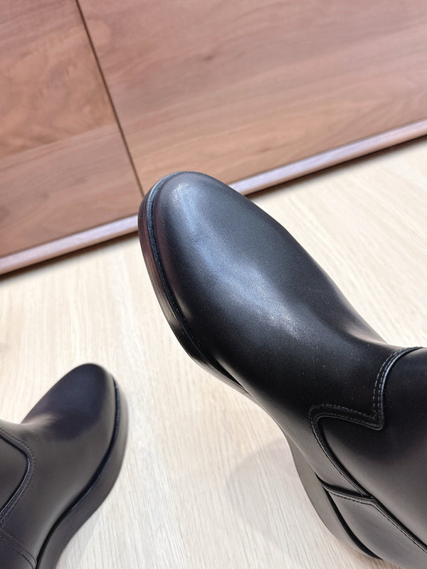 LP Mid-Calf Boots 20mm Black Cowhide Sheepskin 447745