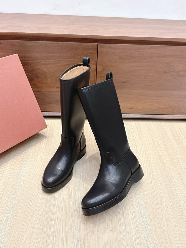 LP Mid-Calf Boots 20mm Black Cowhide Sheepskin 447745